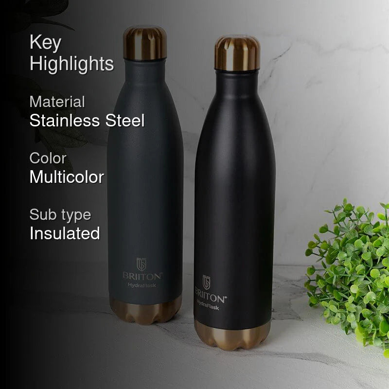 Ferusa 750 ML Insulated Stainless Steel Thermos Bottles - Hot & Cold, Grey & Black (Set of 2)